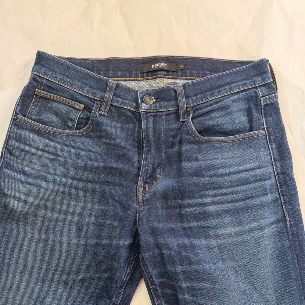 Hudson Blake Slim‎ Straight Dark Wash Whiskering Faded Denim Jeans Mens 33x31